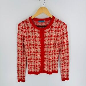 Alice + Olivia Y2K Orange Geometric Rhinestone Button Front Cardigan Sweater XS